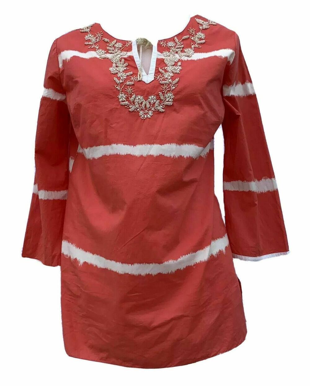 Madison Embellishments Tunic dress Peasant Orange Coral cover up beach sz Small